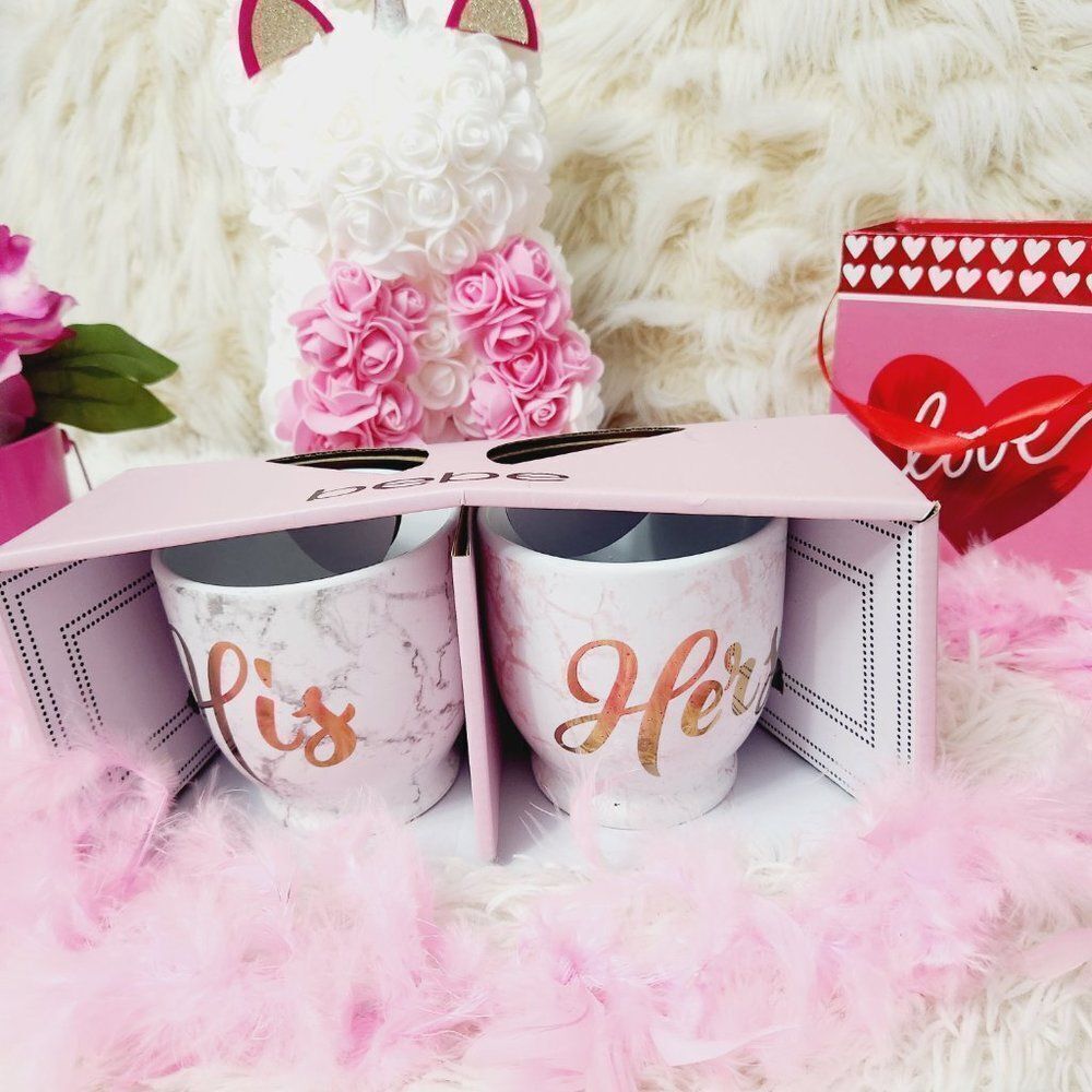 BEBE Porcelain Mug Gift Set Mr and Mrs NEW